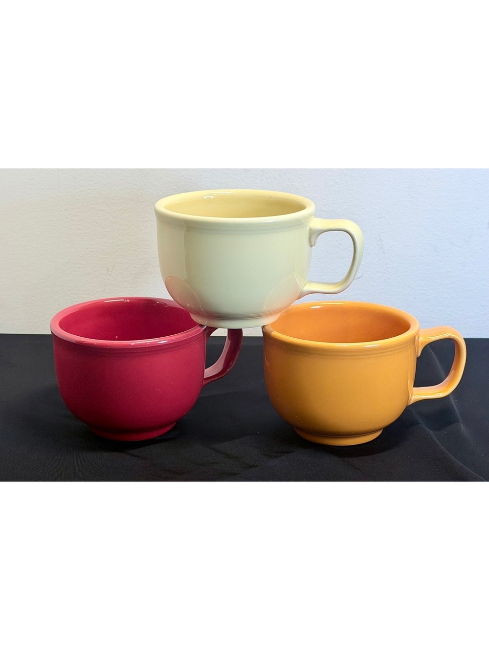 3 Jumbo Fiesta/ Homer Laughlin 18oz cups Oversized latter/ soup mug. Retired